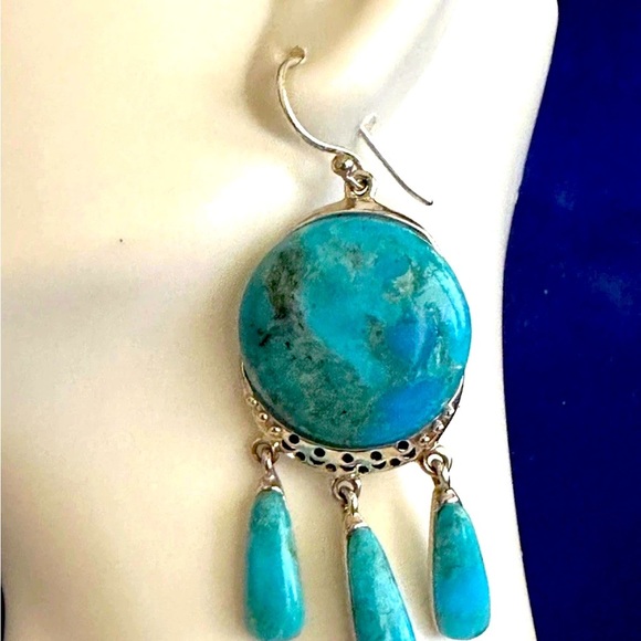 Southwestern Turquoise Sterling Silver Earrings - Picture 6 of 6
